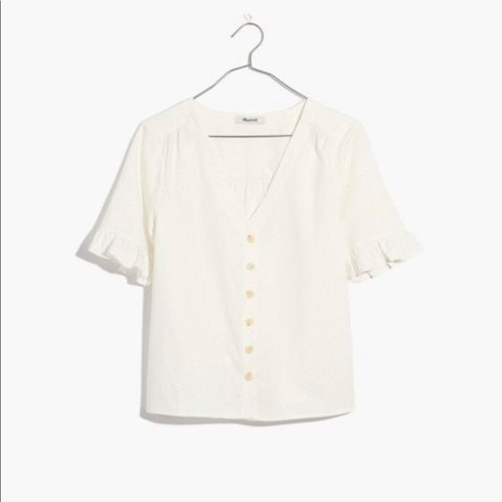 Madewell white button up V neck